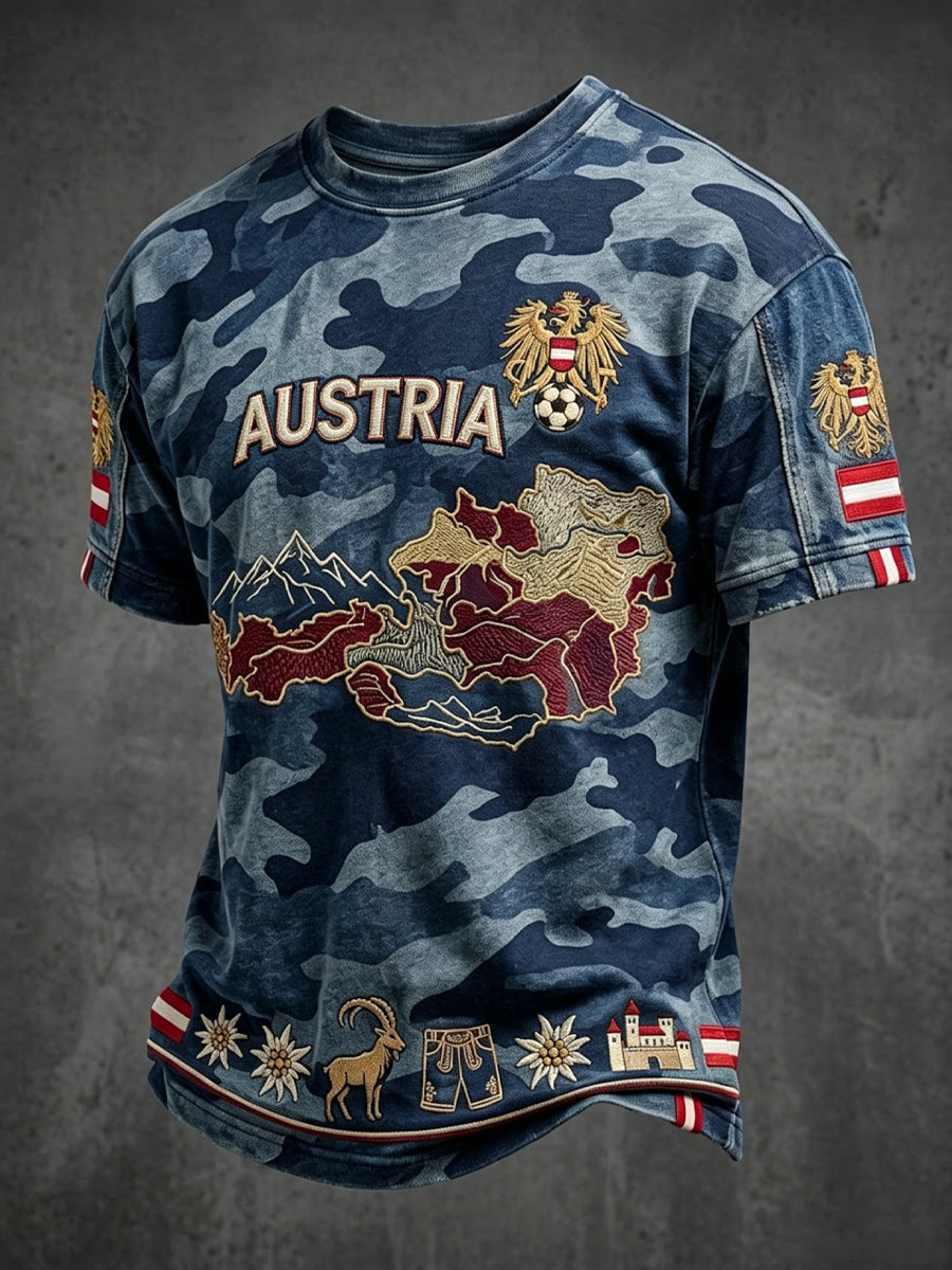 Vintage österreichisches Adler-Camo-Karten-Lässig-T-Shirt