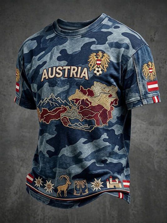 Vintage österreichisches Adler-Camo-Karten-Lässig-T-Shirt