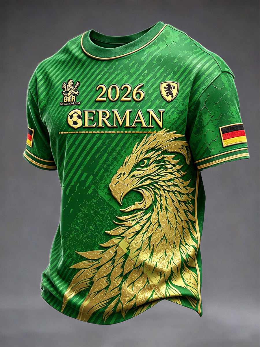 Herren Deutsch Fußball Adler Print Grün Casual T-Shirt