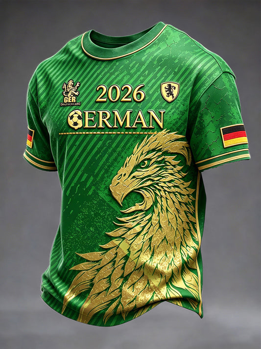Herren Deutsch Fußball Adler Print Grün Casual T-Shirt