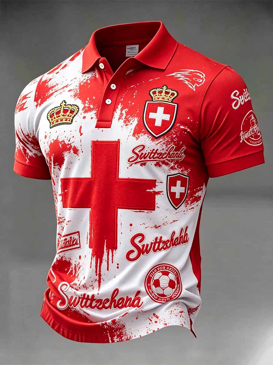 Herren-Poloshirt mit Druck der Schweizer Fussballliga, lässig geschnitten