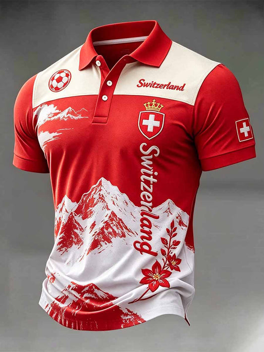 Herren-Poloshirt mit Druck der Schweizer Fussballliga, lässig geschnitten