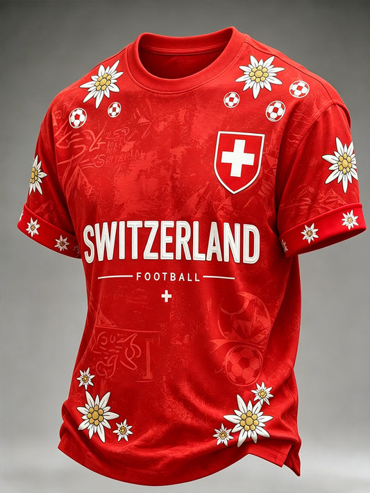 Herren-T-Shirt mit kurzen Ärmeln und Fußball-Print
