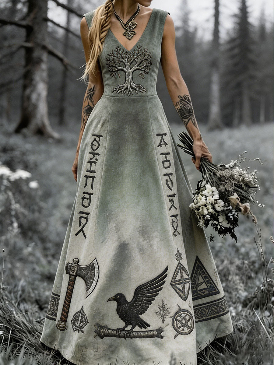 Damen Viking Style nordisches Kunst bedrucktes Kleid