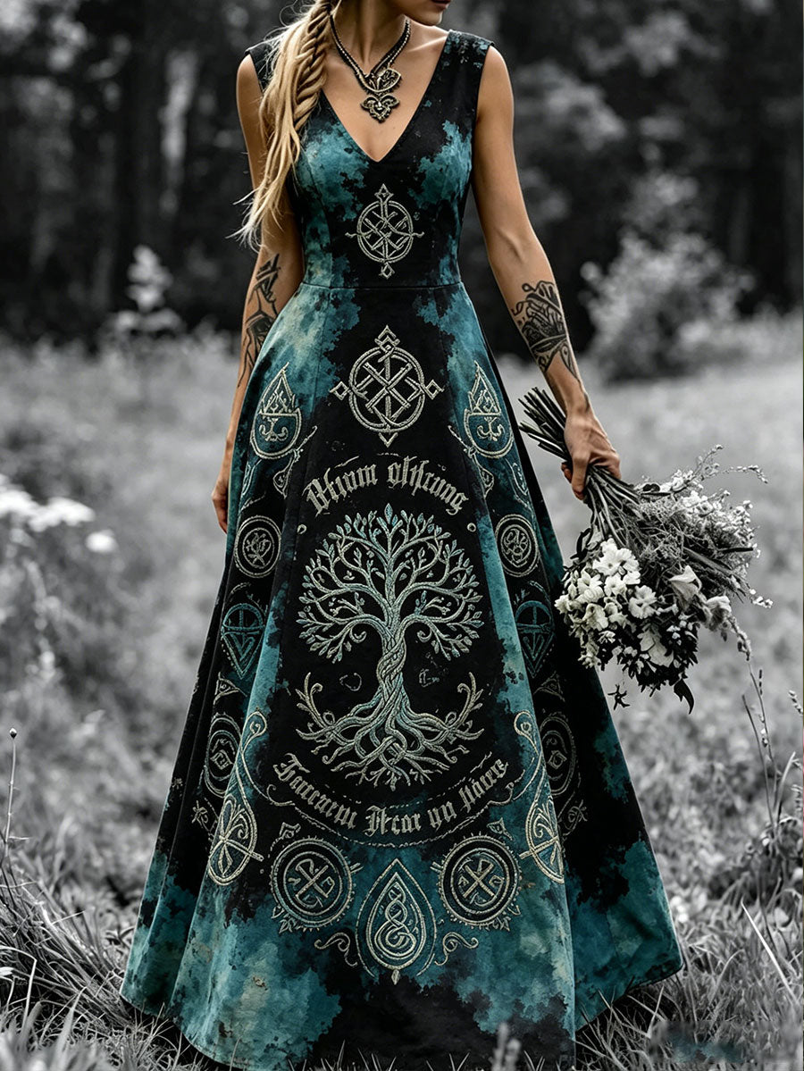 Damenkleid im Wikingerstil mit nordischer Kunst-Print