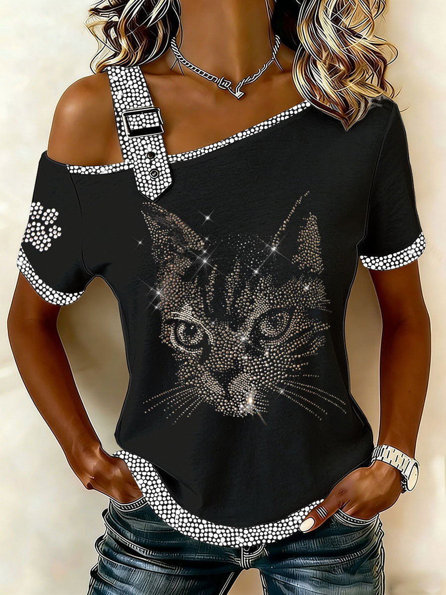 Damen Katzen druck Casual T-Shirt
