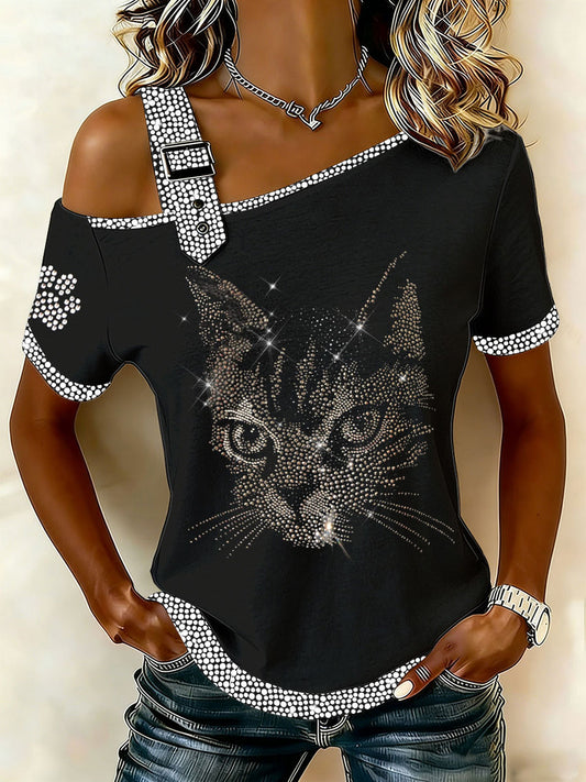 Damen Katzen druck Casual T-Shirt