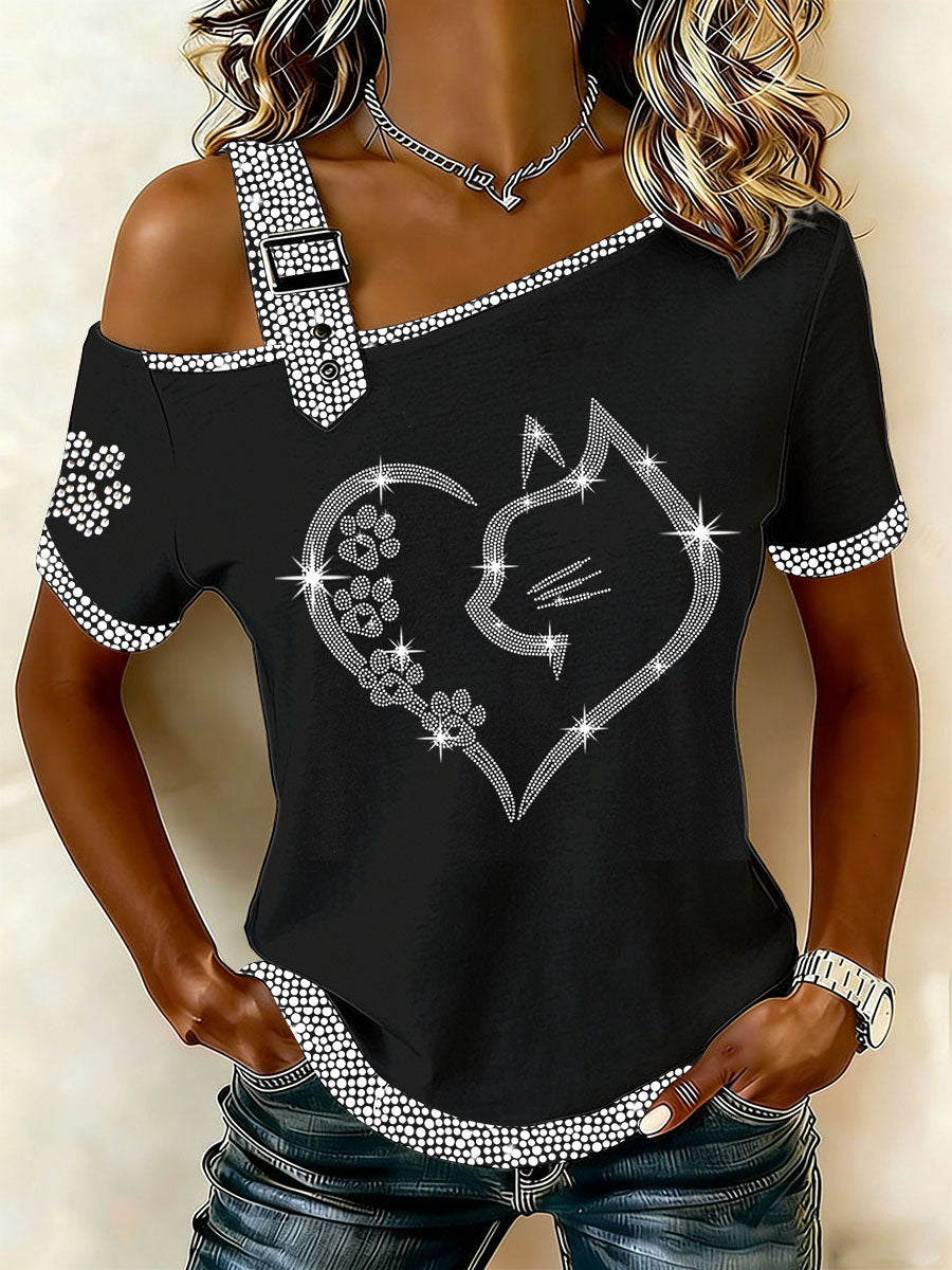 Damen-Casual-T-Shirt mit Katzenmuster
