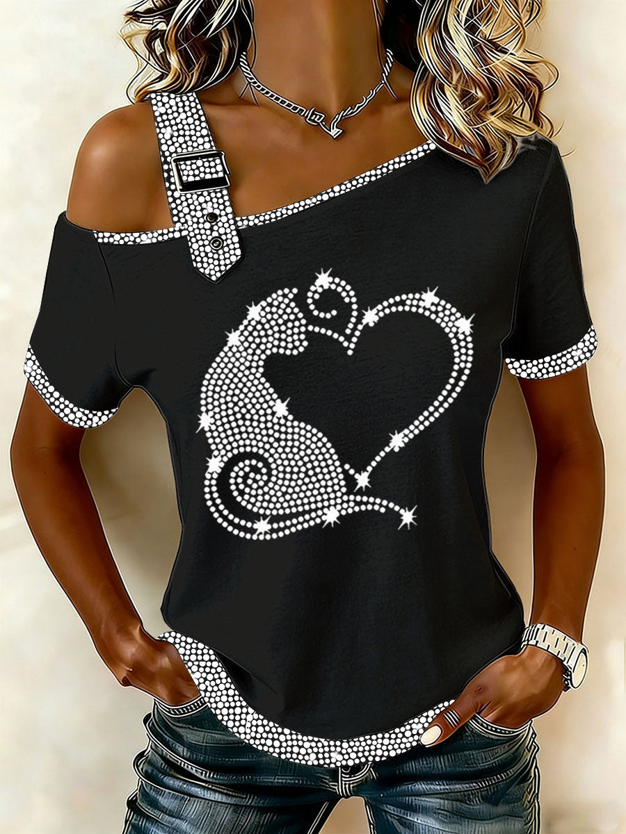 Damen-Casual-T-Shirt mit Katzenmuster