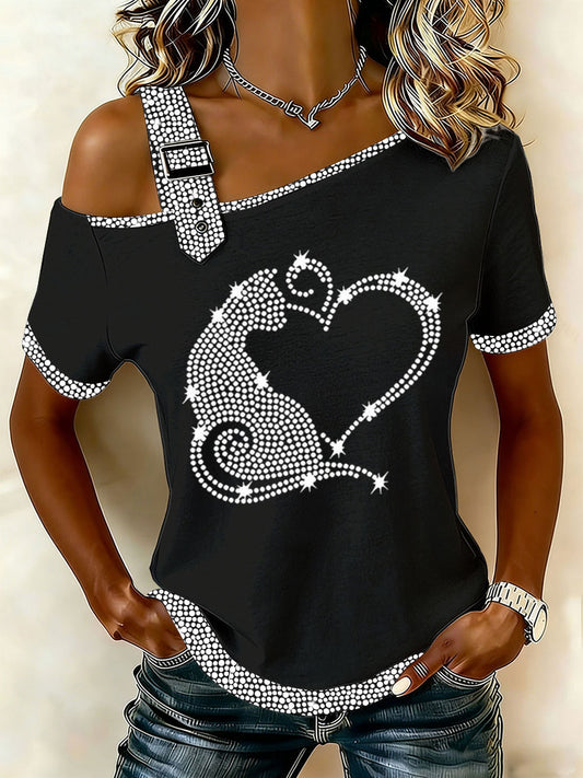 Damen-Casual-T-Shirt mit Katzenmuster