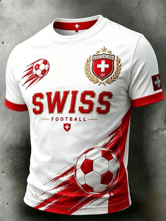Herren-T-Shirt mit Rundhalsausschnitt und Fußballmotiv-Print