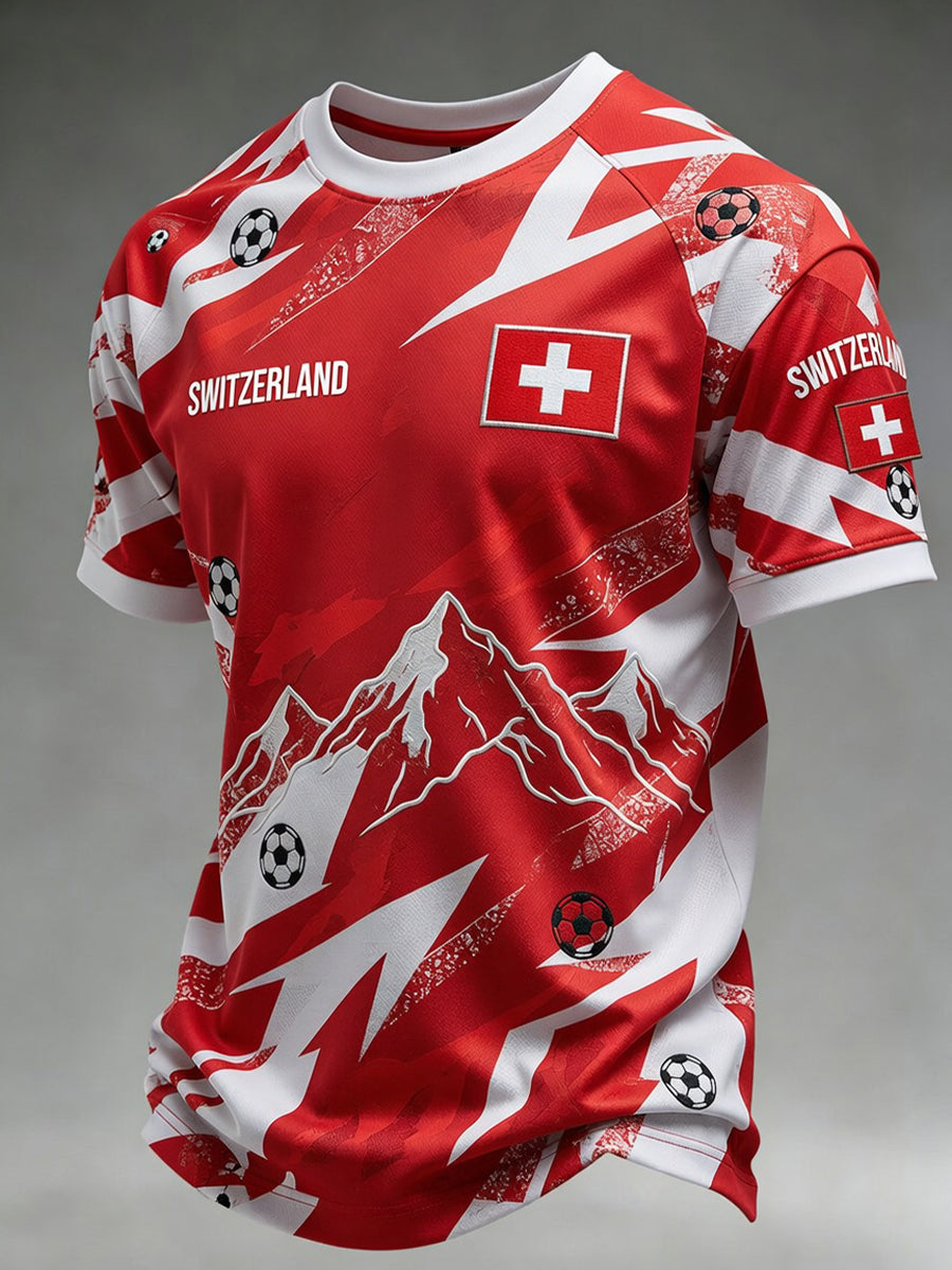 Herren-Schweizer-Fußballfan-Kunstdruck-Lässiges-Trikot
