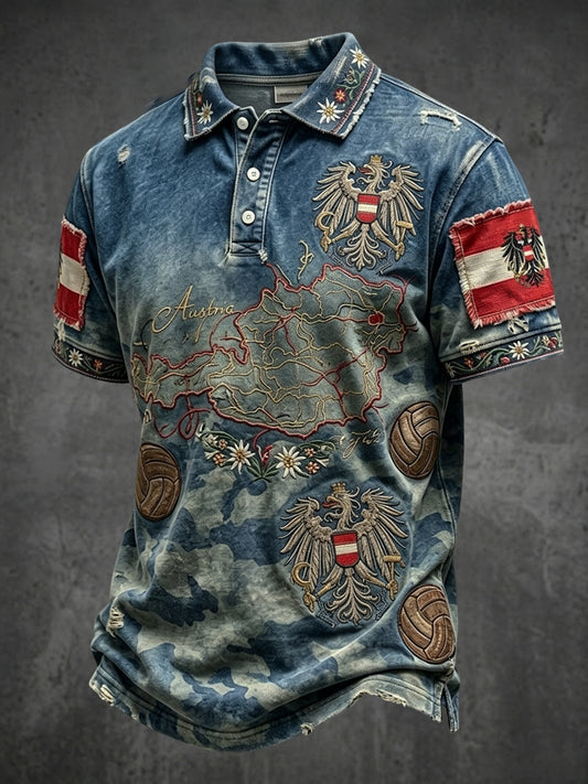 Vintage österreichische Landkarte Tarnmuster Farbverlauf lässiges Poloshirt