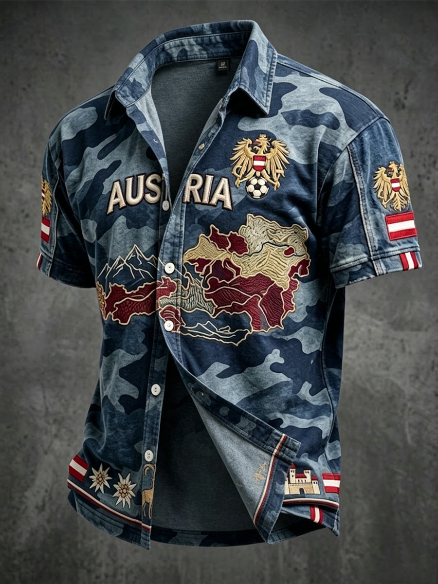 Vintage-Österreich-Karten-Camouflage-Freizeithemd