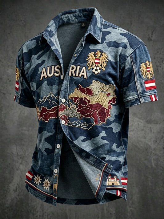 Vintage-Österreich-Karten-Camouflage-Freizeithemd