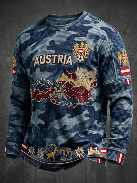 Vintage-Ärmelloses T-Shirt im österreichischen Karten‑Camouflage‑Style mit lässigem Waffelstruktur‑Webmuster