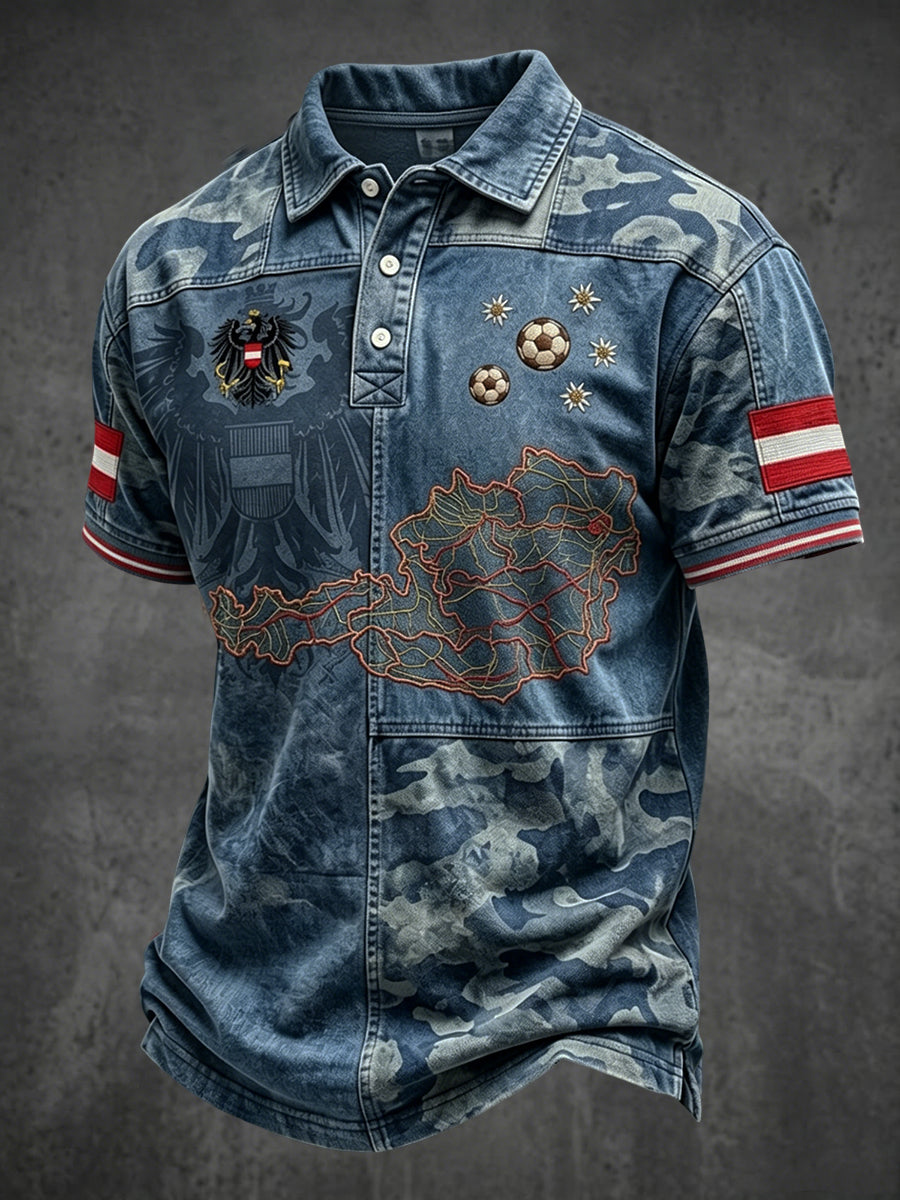 Vintage österreichische Landkarte Tarnmuster Patchwork Freizeit-Poloshirt