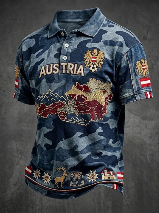 Vintage-Österreich-Karten-Camouflage-Lässiges Polo-Shirt