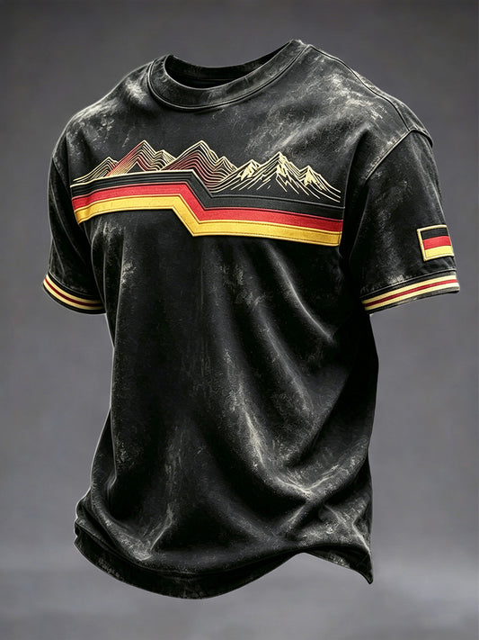 Herren-Casual-T-Shirt in Schwarz mit München-Alpen-Print