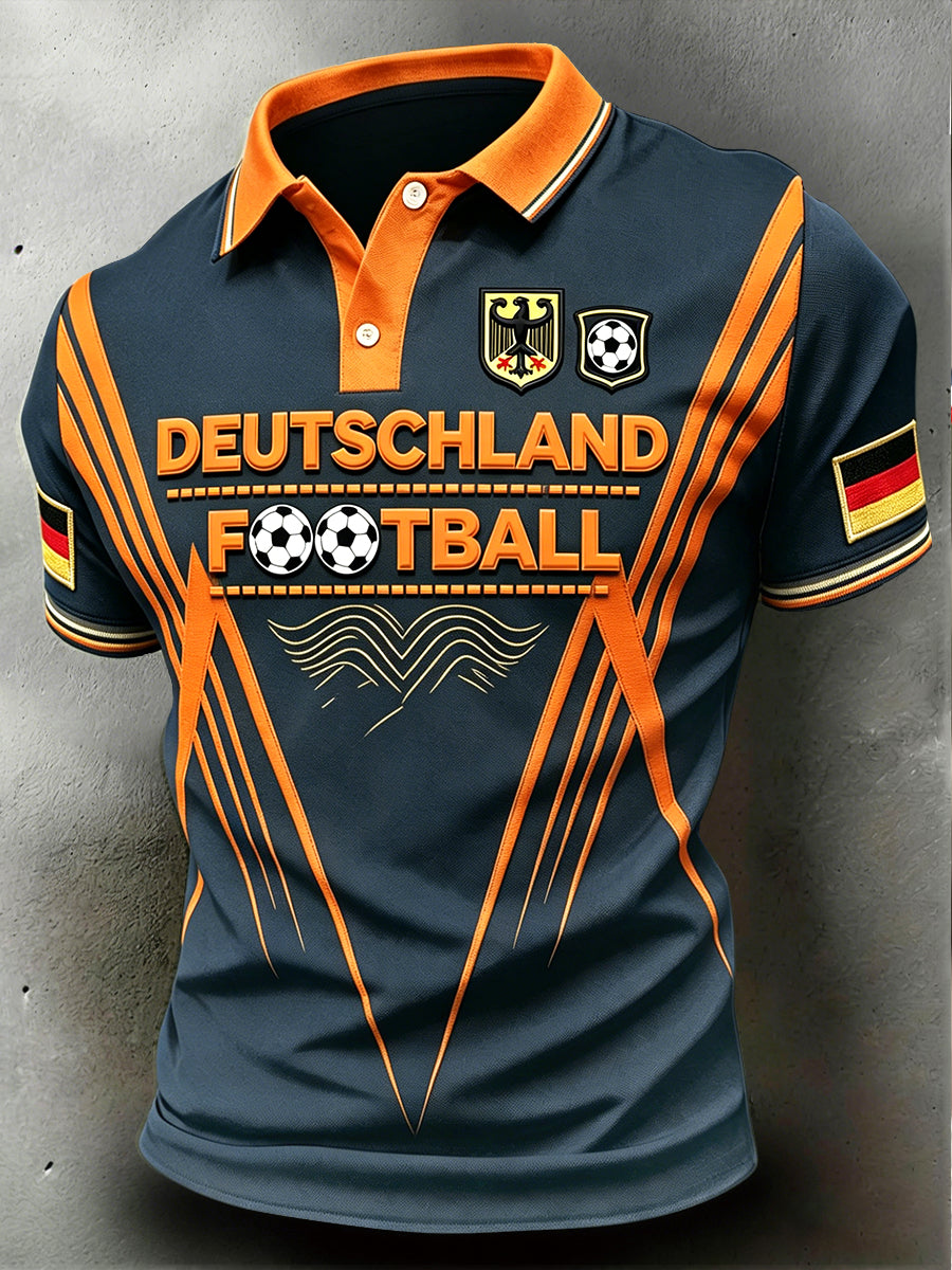 Herren-Poloshirt im Business-Stil mit deutschem Fußball-Print, lässig geschnitten