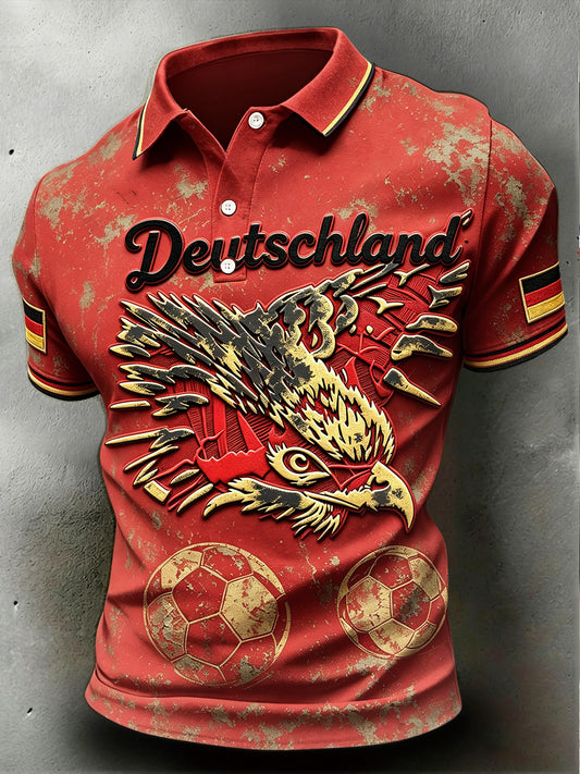 Herren-Rot Retro-deutsches Fußball-Adler-3D-gedrucktes Freizeit-Poloshirt