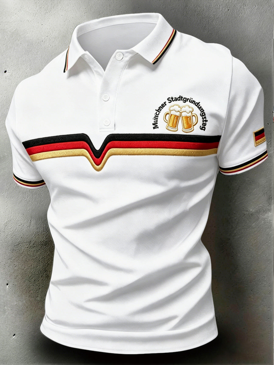 Herren-Poloshirt in Weiß mit Münchner Streifen, lässiger Stil