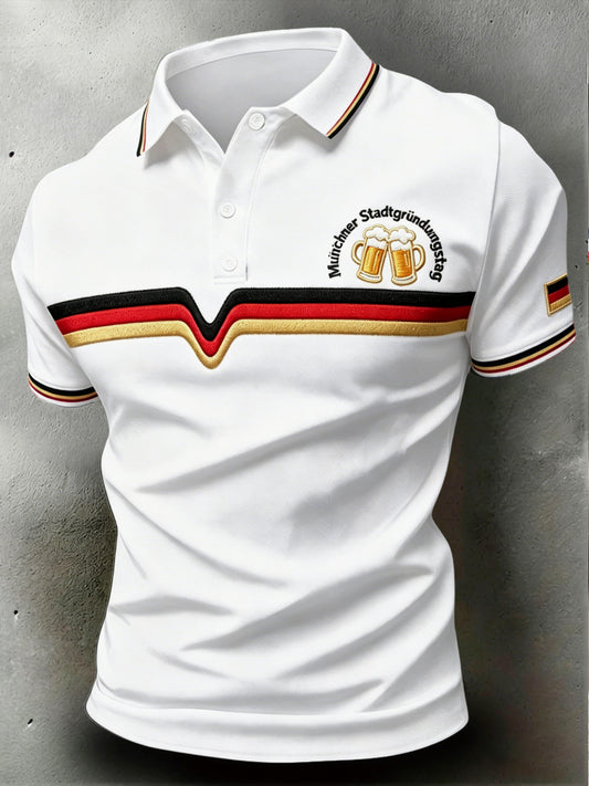 Herren-Poloshirt in Weiß mit Münchner Streifen, lässiger Stil