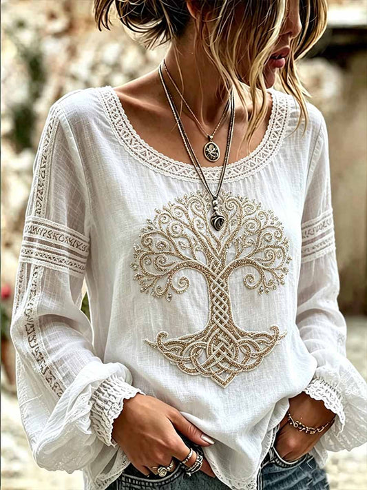 Romantischer Blumen-Viking-Art-Print für Damen – lässiges Top