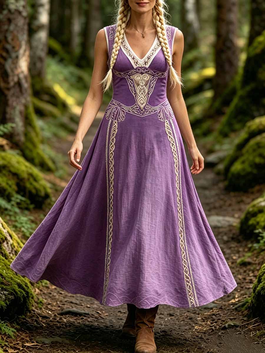 Romantisches Wikinger-Kunstdruck-Freizeitkleid für Damen