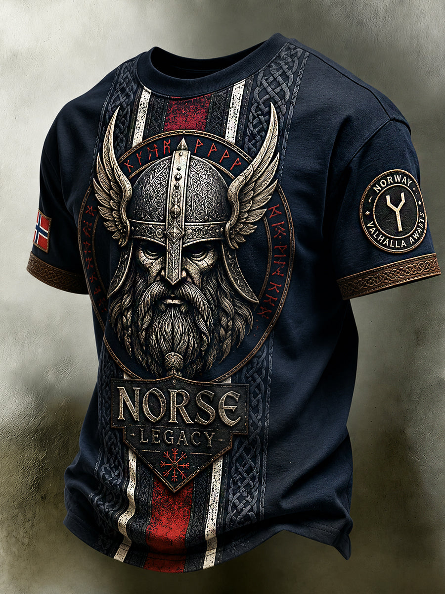 Herren-Poloshirt im Retro-Nordic-Stil mit norwegischem Kunstdruck, lässig geschnitten