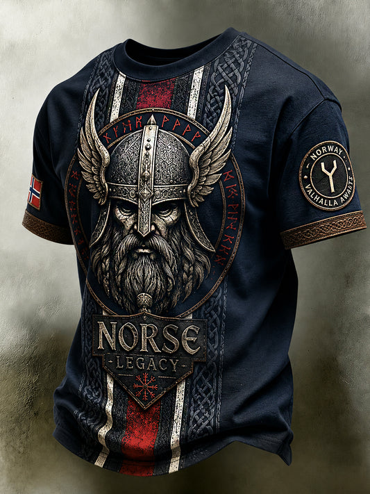 Herren-Poloshirt im Retro-Nordic-Stil mit norwegischem Kunstdruck, lässig geschnitten