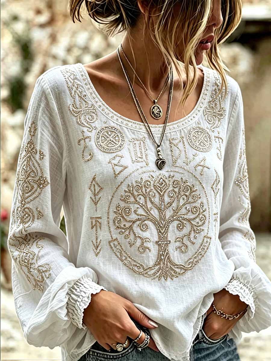 Frauen romantisches Blumen Viking Kunstdruck Casual Top