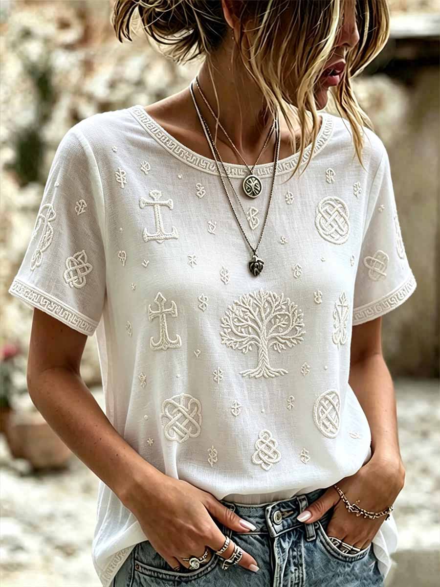 Frauen romantisches Blumen Viking Kunstdruck lässig T-Shirt