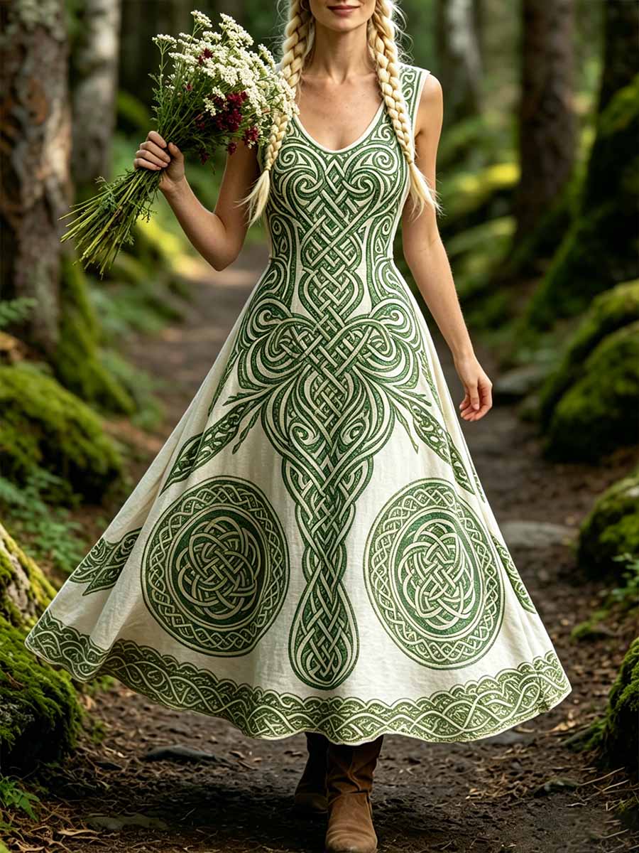 Romantisches Wikinger-Kunstdruck-Freizeitkleid für Damen