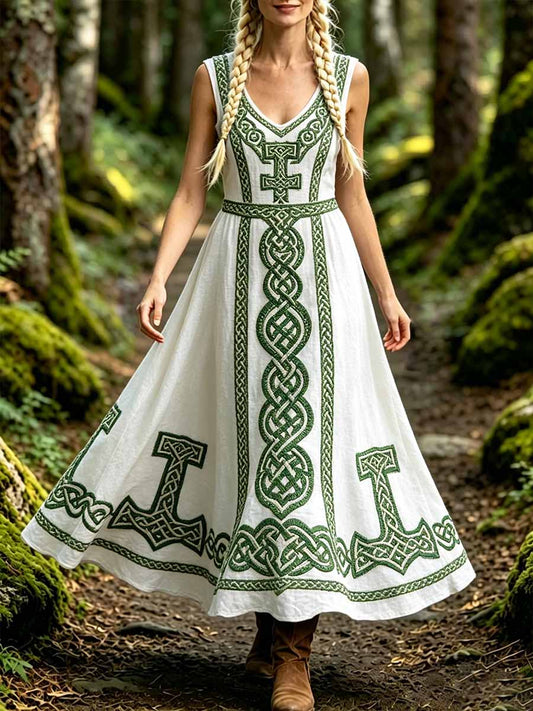 Romantisches Wikinger-Kunstdruck-Freizeitkleid für Damen
