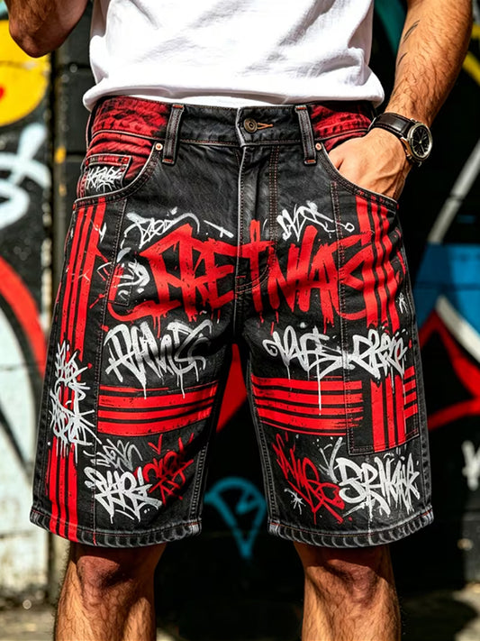 Herren-Retro-Hose für Urlaub und Business, lässig, mit Kunstdruck, mittlere Leibhöhe