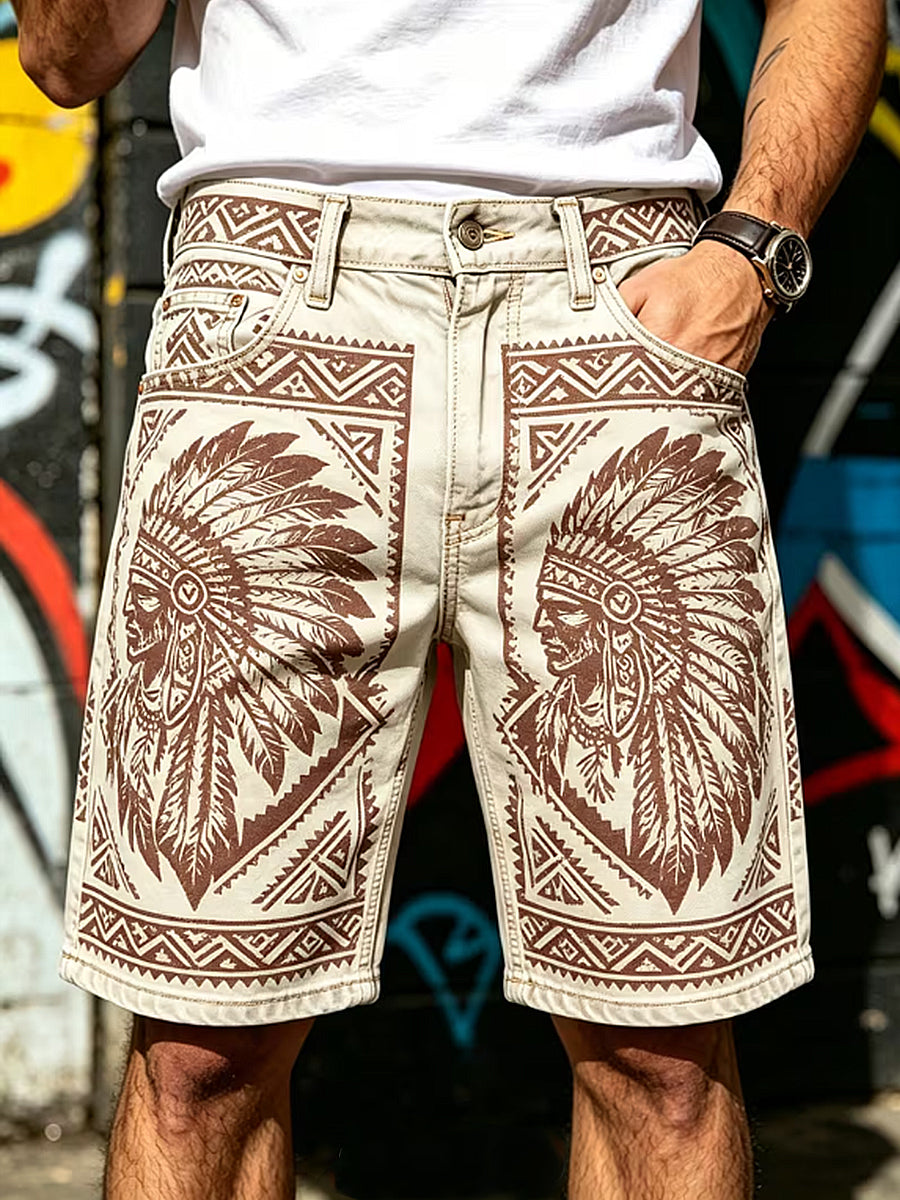 Herren-Retro-Hose für Urlaub und Business, lässig, mit Kunstdruck, mittlere Leibhöhe