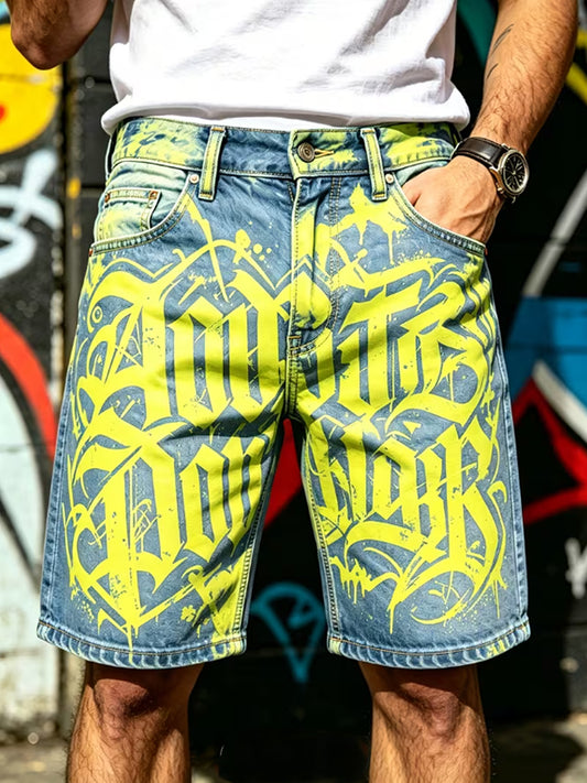 Herren-Retro-Hose für Urlaub und Business, lässig, mit Kunstdruck, mittlere Leibhöhe