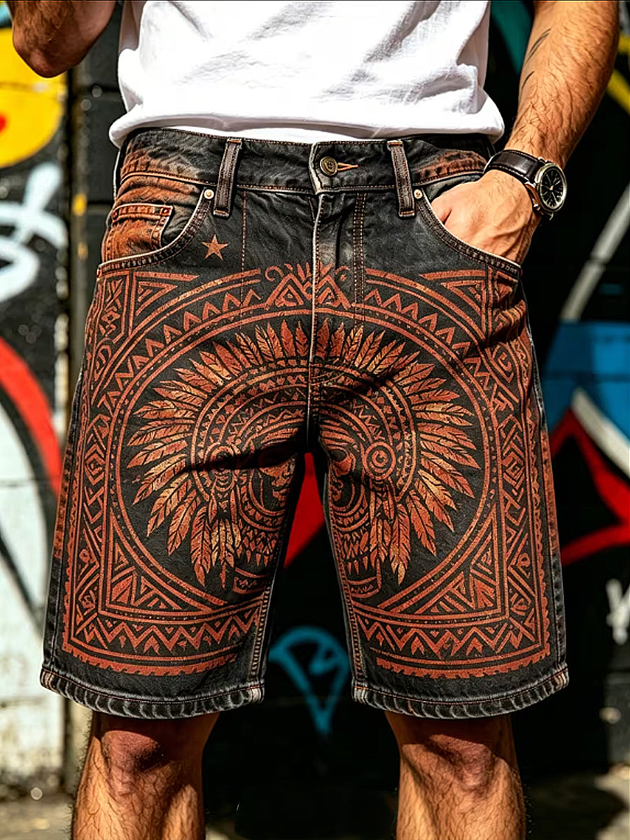 Herren-Retro-Hose für Urlaub und Business, lässig, mit Kunstdruck, mittlere Leibhöhe