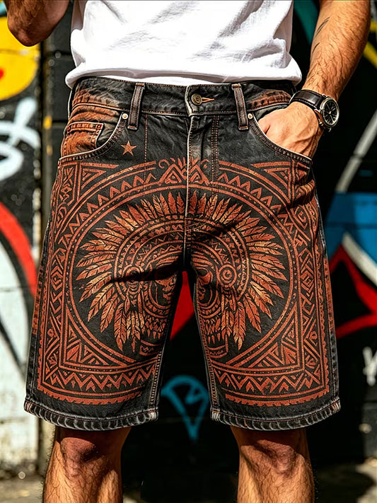Herren-Retro-Hose für Urlaub und Business, lässig, mit Kunstdruck, mittlere Leibhöhe