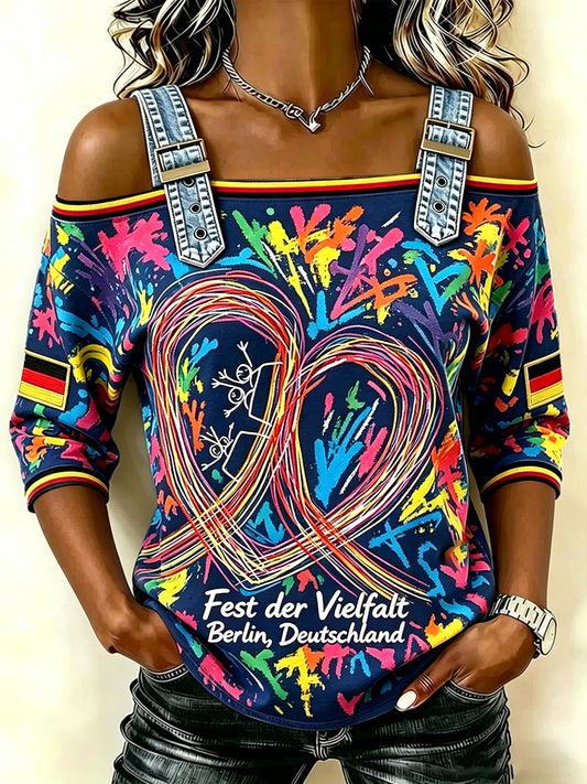 Damen-Deutschland Karneval der Kulturen Graffiti-Print lässiges trägerloses Top