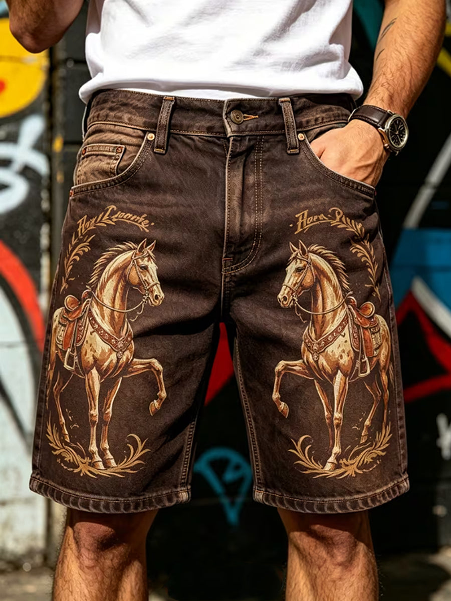 Herren-Retro-Hose für Urlaub und Business, lässig, mit Kunstdruck, mittlere Leibhöhe
