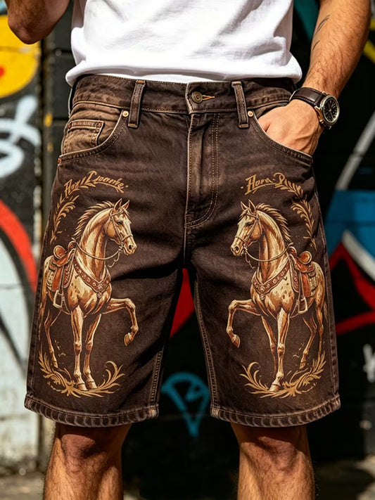 Herren-Retro-Hose für Urlaub und Business, lässig, mit Kunstdruck, mittlere Leibhöhe