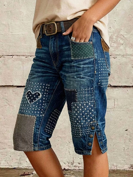 Damen-Midihose mit floralem Kunstdruck