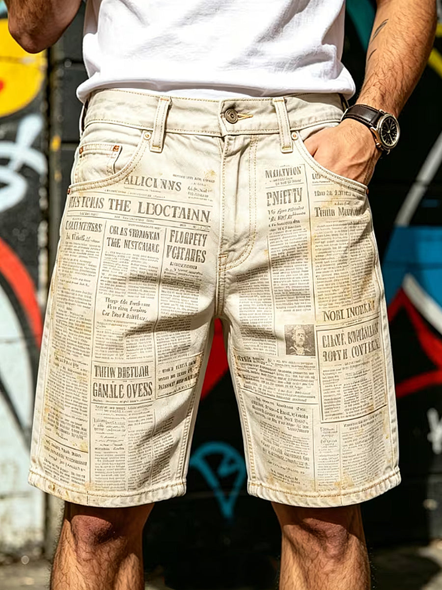 Herren-Retro-Hose für Urlaub und Business, lässig, mit Kunstdruck, mittlere Leibhöhe