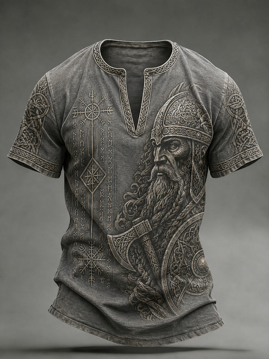 Herren Retro Viking Element Print Casual V-Ausschnitt Top