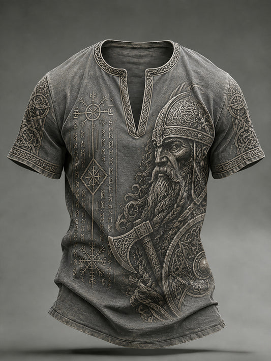 Herren Retro Viking Element Print Casual V-Ausschnitt Top