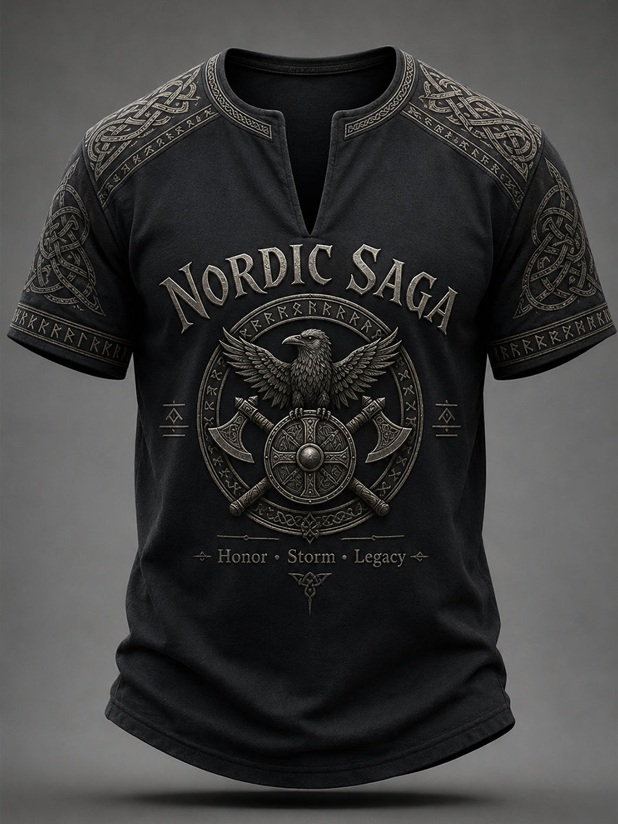 Herren Retro Viking Element Print Casual V-Ausschnitt Top