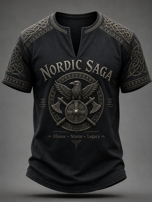 Herren Retro Viking Element Print Casual V-Ausschnitt Top
