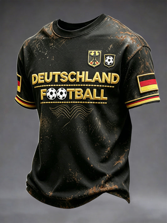Herren Deutsches Fußball 3D-gedrucktes schwarzes Retro-lässiges T-Shirt